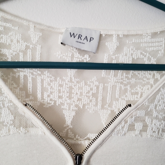 WRAP London Pop Over Cream Lace Top Blouse Embroidery Quater Zip Sz US 16, UK 20 - Picture 3 of 8